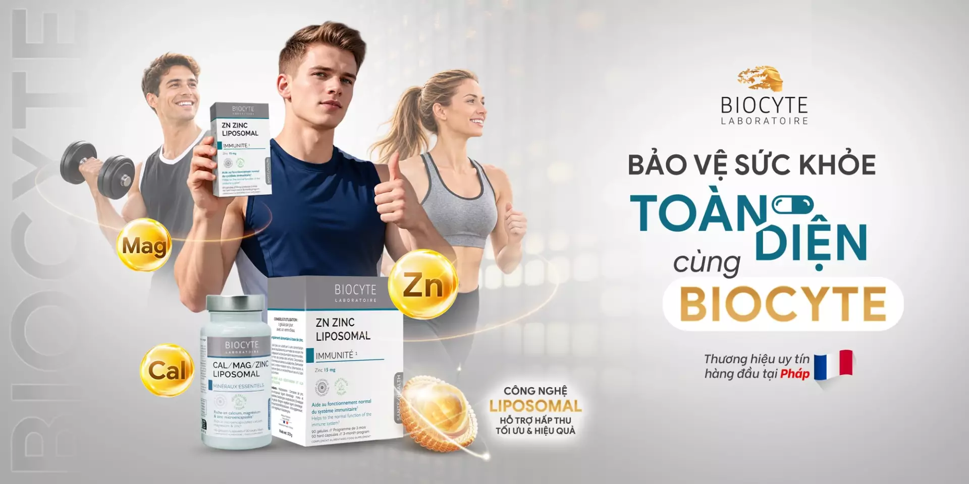 Biocyte Zn Zinc Liposomal và Cal/Mag/Zinc Liposomal, thương hiệu Biocyte Laboratoire của Pháp