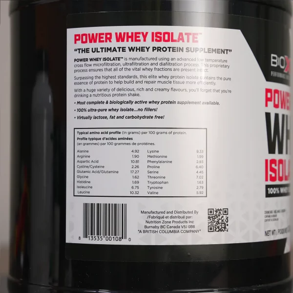 Bảng axit amin BioX Power Whey Isolate tính trên 100 g đạm