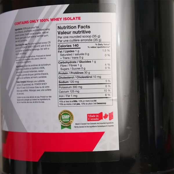 Bảng thành phần dinh dưỡng BioX Power Whey Isolate trên muỗng 35 g