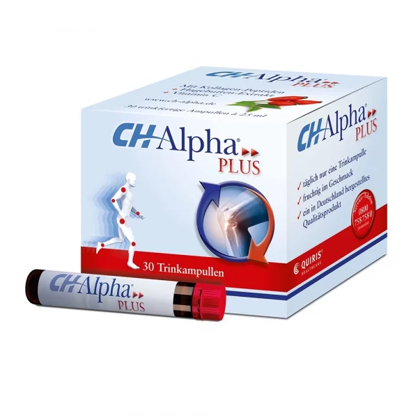 CH-Alpha Plus hộp 30 ống uống, góc nghiêng hộp và 1 ống