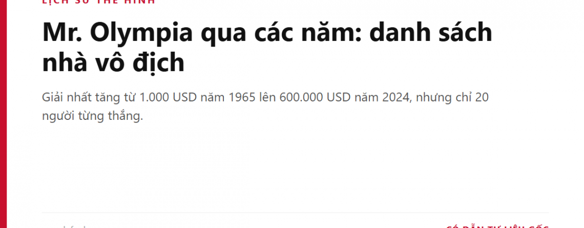 Mr. Olympia qua các năm: danh sách nhà vô địch