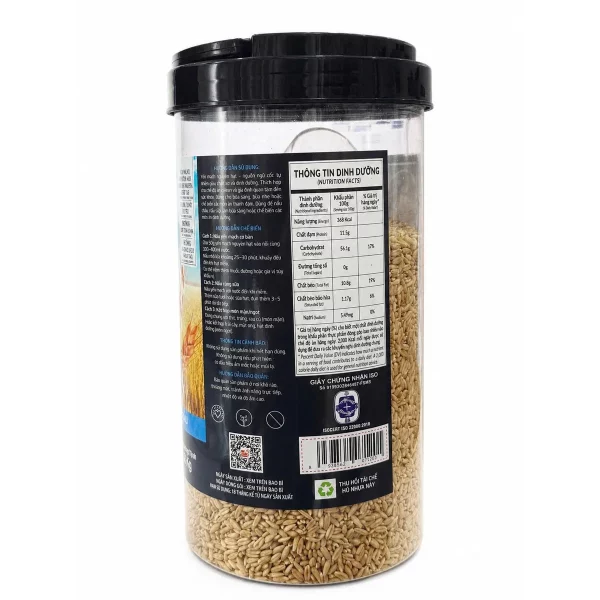 Yến mạch nguyên hạt Prime Innovation 1,2kg, bảng thành phần dinh dưỡng và hướng dẫn sử dụng